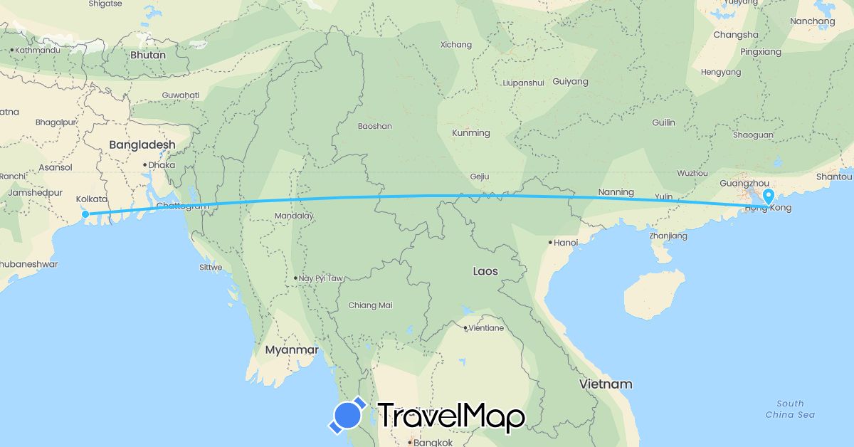 TravelMap itinerary: driving, boat in Hong Kong, India (Asia)